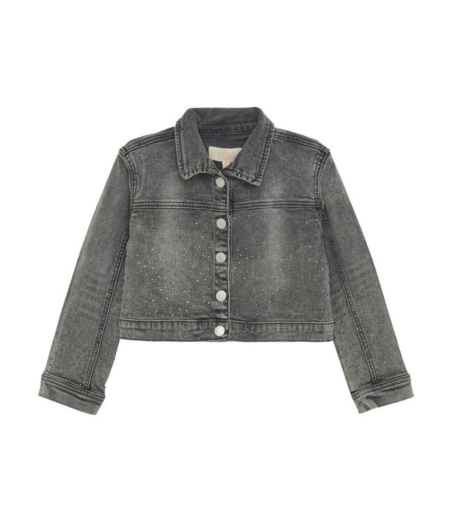 Creamie Embellished Denim Jacket Charcoal Grey