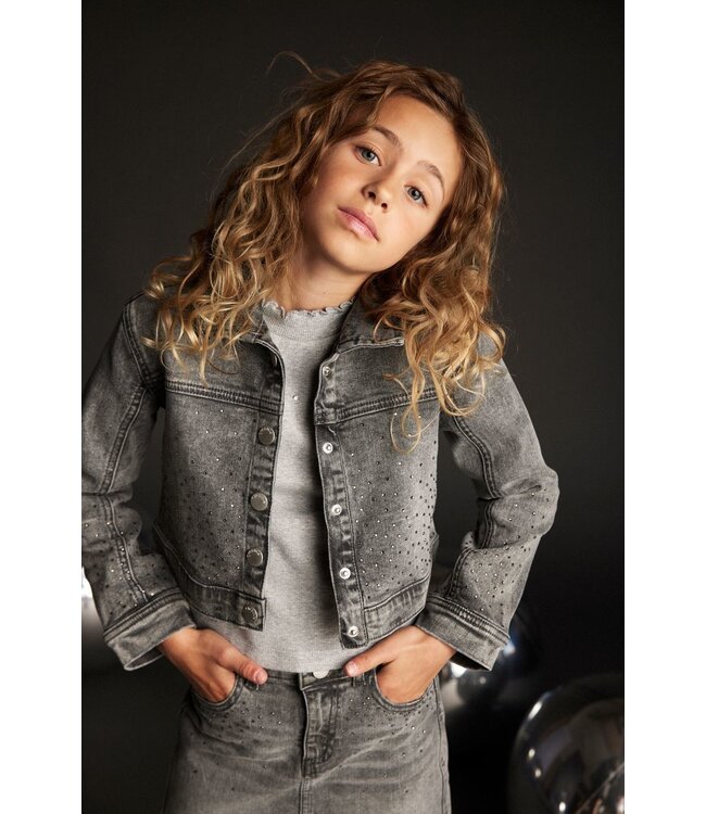 Creamie Embellished Denim Jacket Charcoal Grey