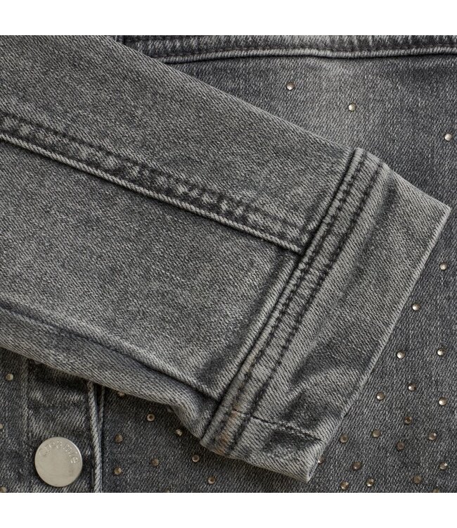 Creamie Embellished Denim Jacket Charcoal Grey