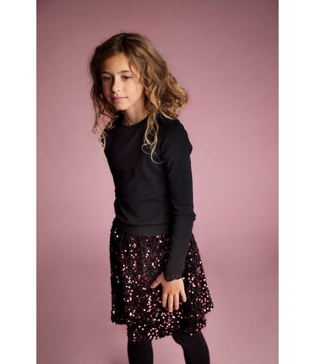 Creamie Velour Sequin Skirt Black/Berry