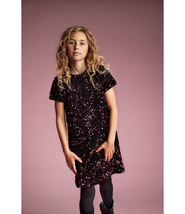Creamie Velour Sequin Dress  Black/Berry