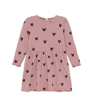 Creamie Heart Print Ribbed Dress Dusty Rose