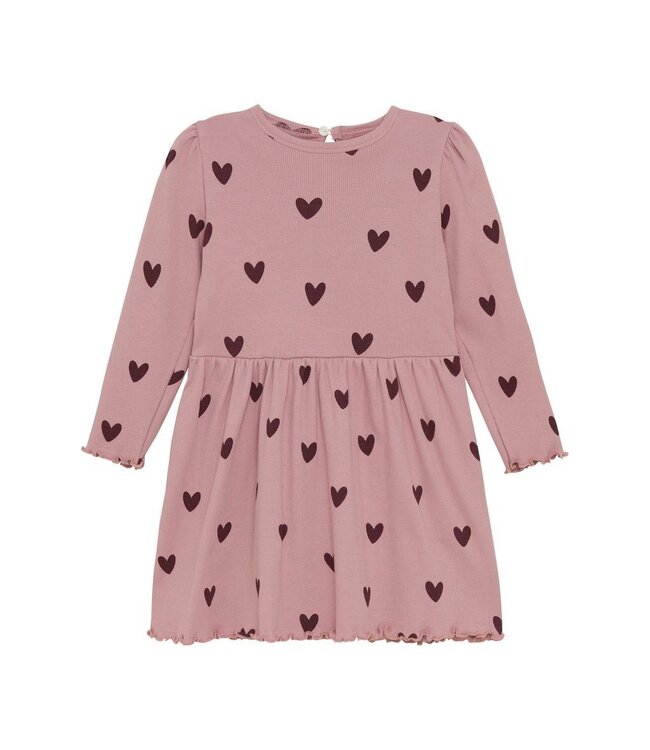 Creamie Heart Print Ribbed Dress Dusty Rose
