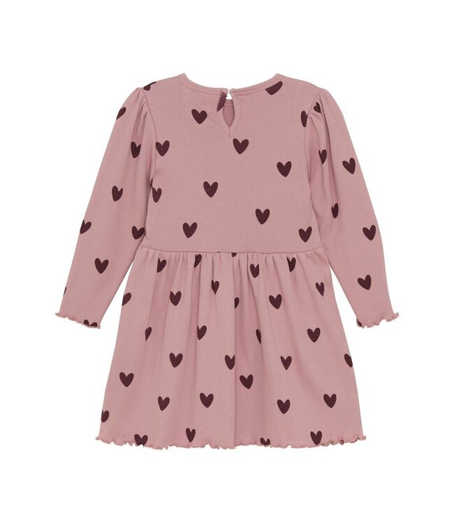 Creamie Heart Print Ribbed Dress Dusty Rose