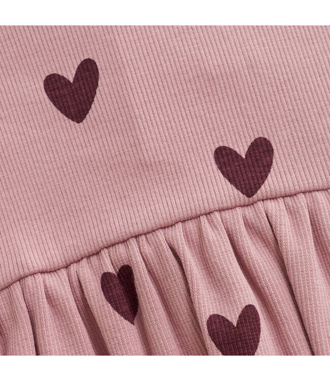 Creamie Heart Print Ribbed Dress Dusty Rose
