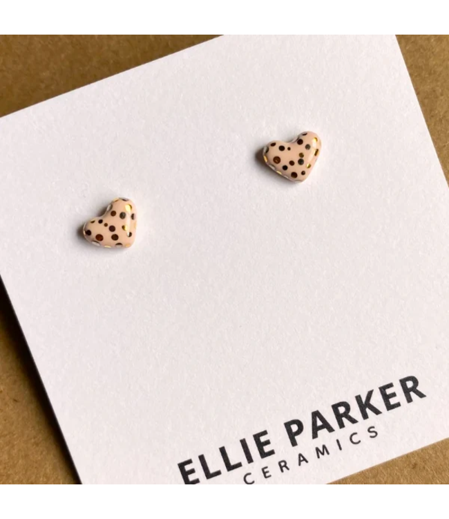 Ellie Parker Ceramics Ceramic Stud Earrings Polka Dot Heart Silver & Gold Dusty Pink