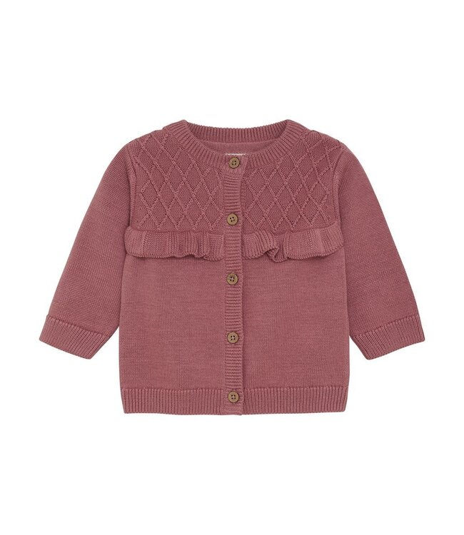 Fixoni Knit Cardigan with Ruffle Rosewood