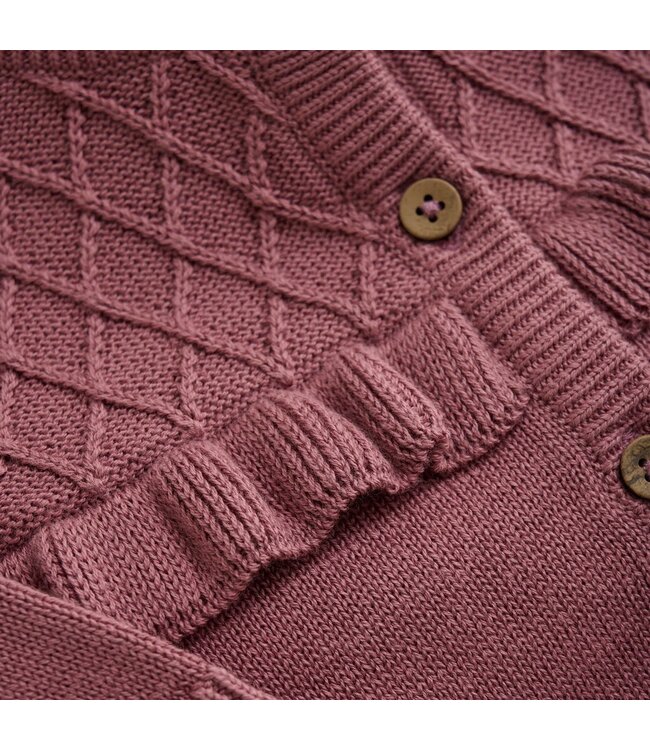 Fixoni Knit Cardigan with Ruffle Rosewood