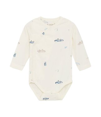 Fixoni Car Print Long Sleeve Wrap Onesie Cream