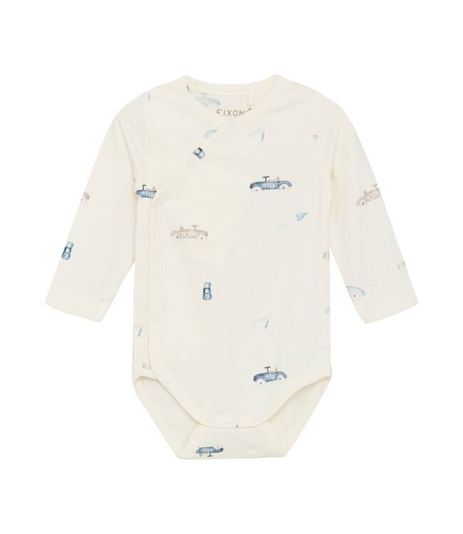 Fixoni Car Print Long Sleeve Wrap Onesie Cream