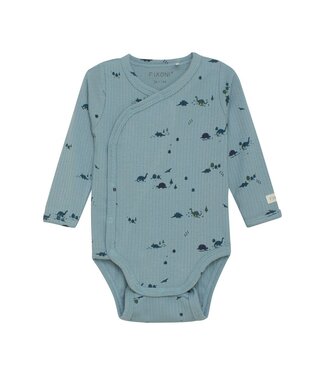 Fixoni Dino Ribbed Long Sleeve Wrap Onesie Blue