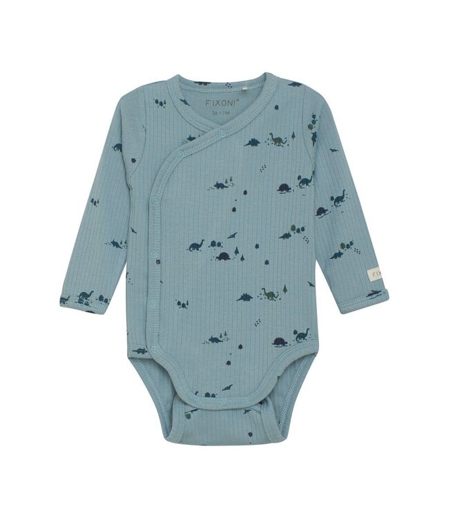 Fixoni Dino Ribbed Long Sleeve Wrap Onesie Blue