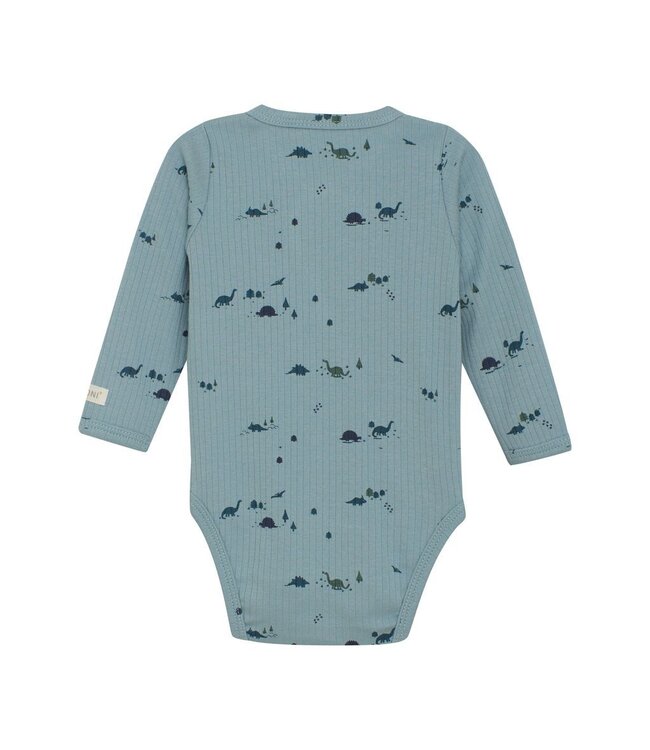 Fixoni Dino Ribbed Long Sleeve Wrap Onesie Blue