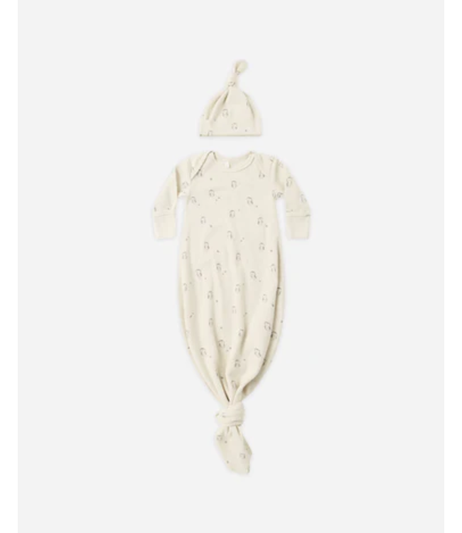 Quincy Mae Knotted Baby Gown + Hat Set Owls