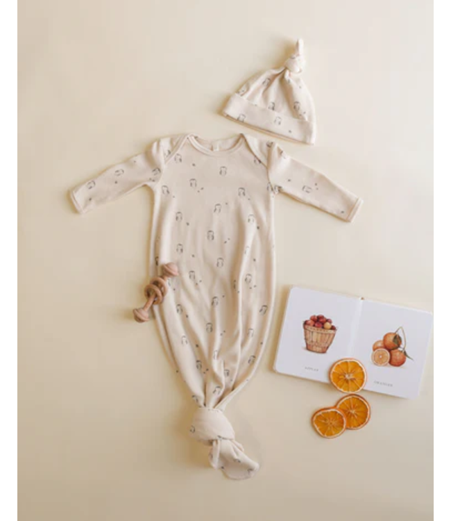 Quincy Mae Knotted Baby Gown + Hat Set Owls