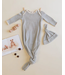 Quincy Mae Knotted Baby Gown + Hat Set Steel Blue Micro Stripe