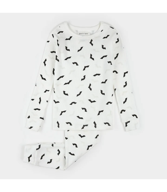Petit Lem Bats Glow in the Dark Print on Off-White PJ Set