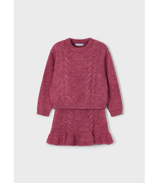 Mayoral Knit Sweater and Skirt Set Heathered Cherry