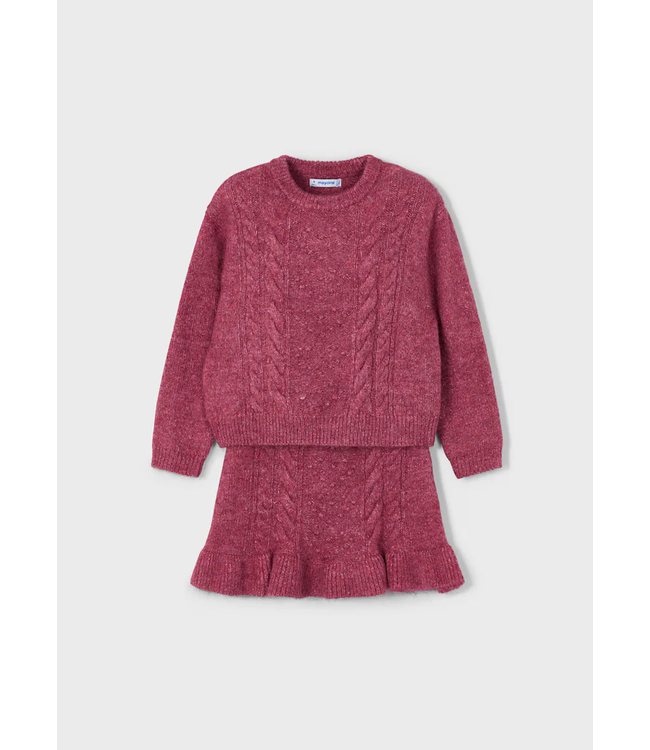 Mayoral Knit Sweater and Skirt Set Heathered Cherry