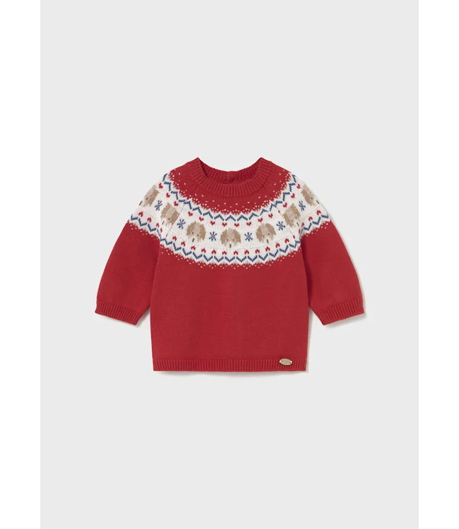 Mayoral Infant Knit Sweater Puppies on Red