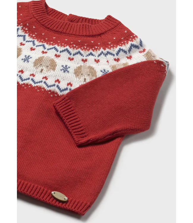 Mayoral Infant Knit Sweater Puppies on Red
