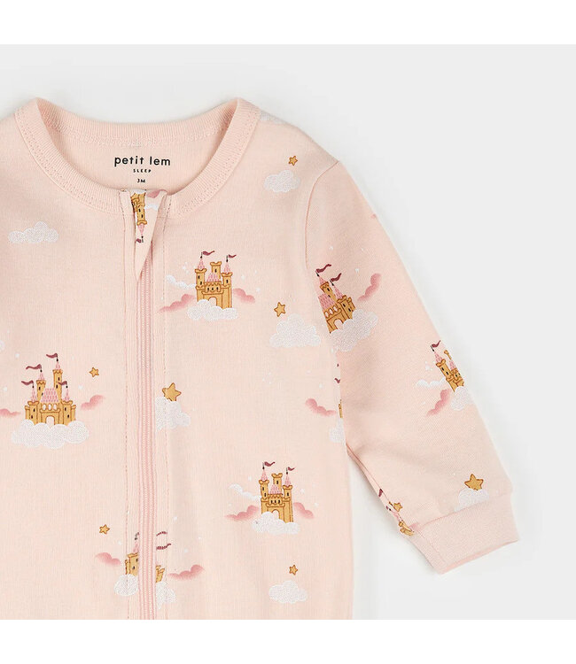 Petit Lem Footed Sleeper Magic Castle Print on Light Pink