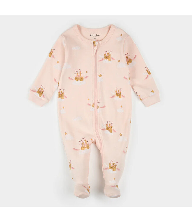 Petit Lem Footed Sleeper Magic Castle Print on Light Pink