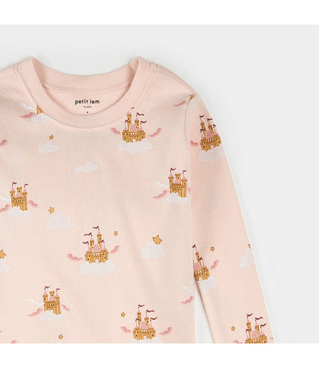 Petit Lem PJ Set Magic Castle Print on Light Pink