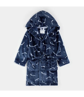 Petit Lem Plush Robe Hockey Sticks Print on Navy Blue