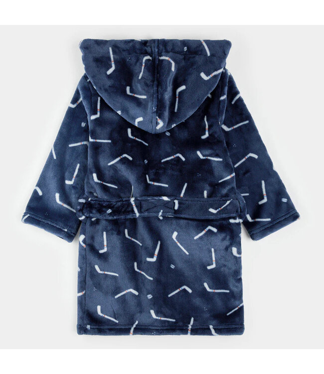 Petit Lem Plush Robe Hockey Sticks Print on Navy Blue