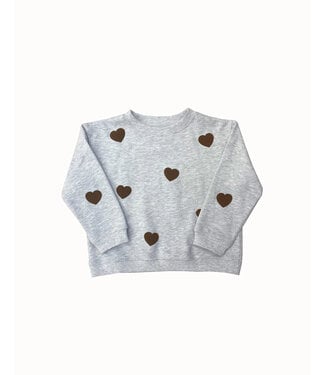Brunette the Label Little Babes All Over Heart Crew Grey Melange/Brown