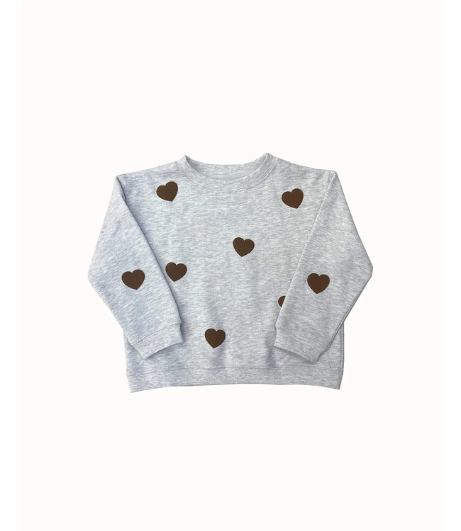 Brunette the Label Little Babes All Over Heart Crew Grey Melange/Brown