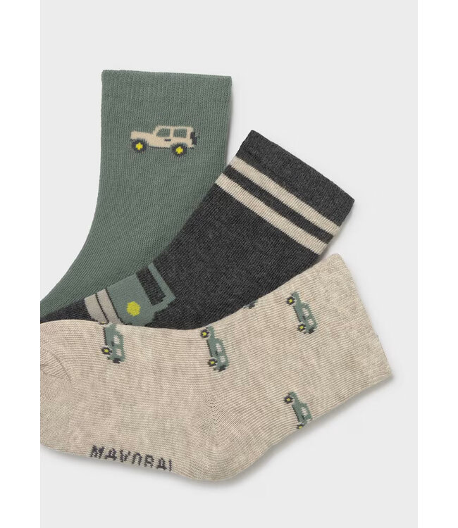 Mayoral Sock Set 3pk Green Cars