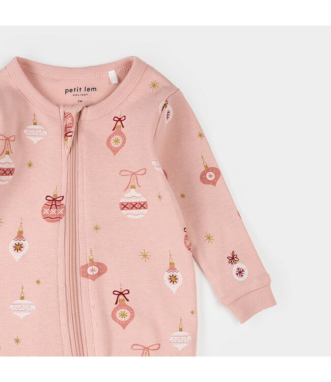 Petit Lem Footed Sleeper Ornaments Print on Rose