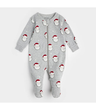 Petit Lem Footed Sleeper Santa Print on Heather Grey