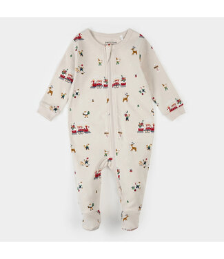 Petit Lem Footed Sleeper Santa's Workshop Print on Crème