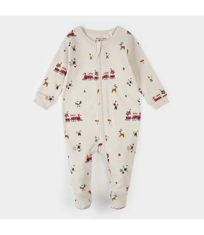 Petit Lem Footed Sleeper Santa's Workshop Print on Crème