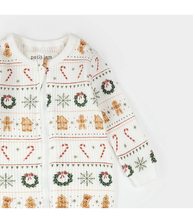 Petit Lem Thermal Footed Sleeper Holiday Treats Fair Isle Print
