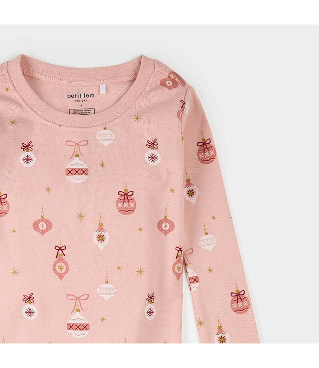 Petit Lem PJ Set Ornaments Print on Rose