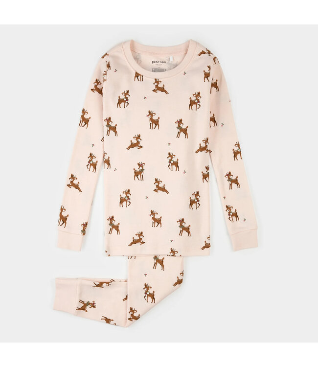 Petit Lem PJ Set Reindeer Print on Pink