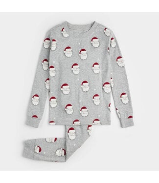 Petit Lem PJ Set Santa Print on Heathered Grey
