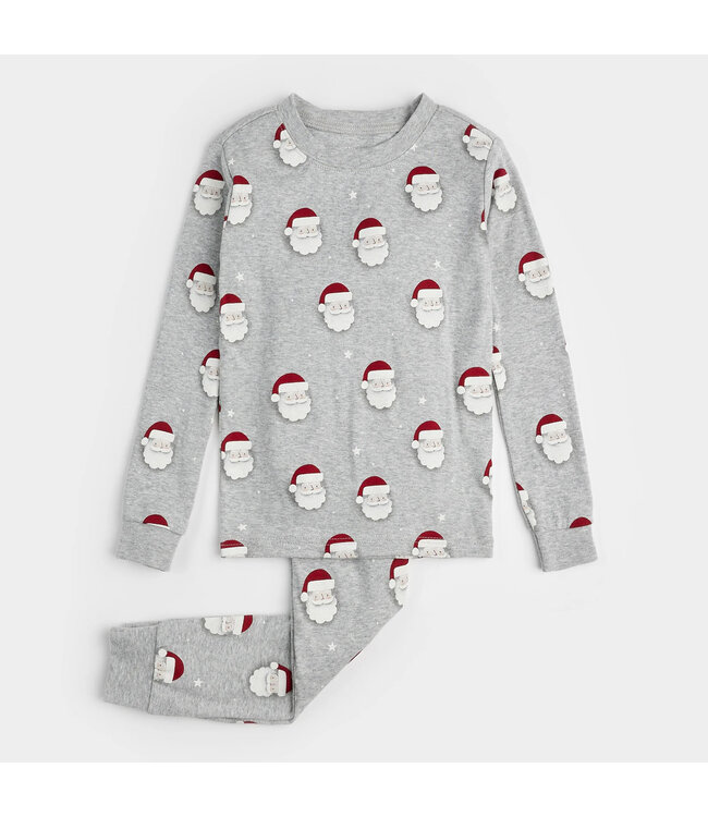 Petit Lem PJ Set Santa Print on Heathered Grey