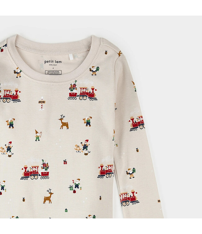 Petit Lem PJ Set Santa's Workshop Print on Crème