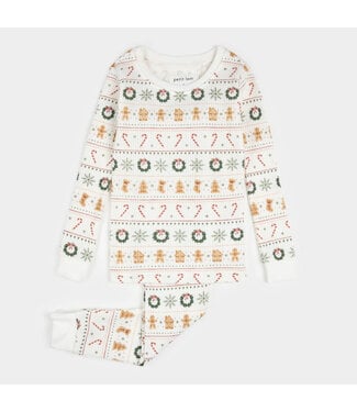 Petit Lem PJ Set Holiday Treats Fair Isle Print on Off-White