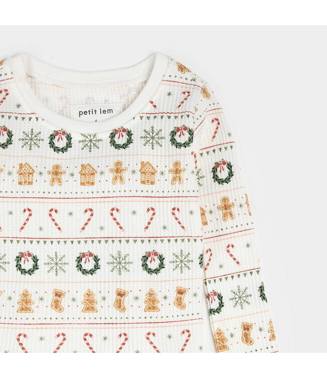 Petit Lem PJ Set Holiday Treats Fair Isle Print on Off-White