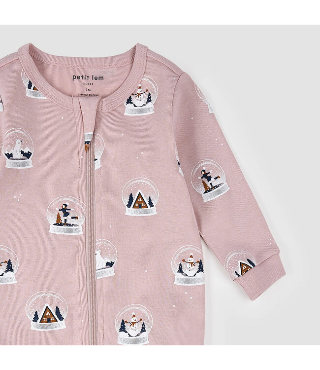 Petit Lem Footed Sleeper Snowglobe Print on Violet