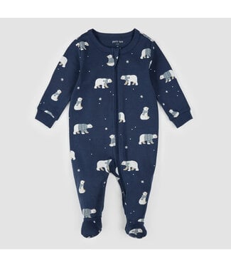 Petit Lem Footed Sleeper Winter Polar Bear Print on Navy