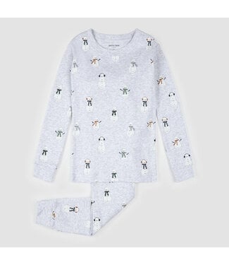 Petit Lem PJ Set Snowman Print on Light Heather Grey