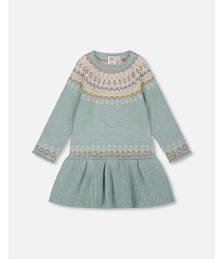 Deux par Deux Deux par Deux Jacquard Sweater Dress with Ribbed Skirt Jade Green