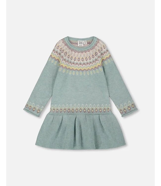 Deux par Deux Deux par Deux Jacquard Sweater Dress with Ribbed Skirt Jade Green